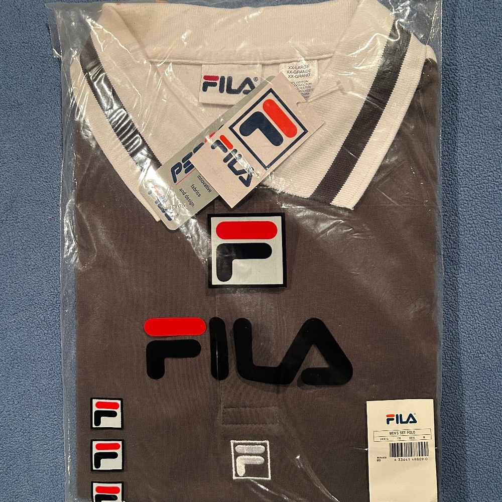 Brand new with tags original 80's vintage unopened gray fila XXL tennis polo